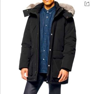 ANDREW MARC Men’s Down-filled Parka Coat W/ Fox Fur-trim In Black